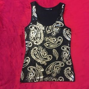 {Apt 9} NWOT Black & Gold Sequin Tank